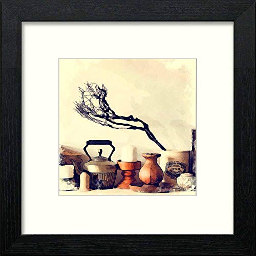 lumartos Vintage Teapot And Candle – Black Wood Frame Wall Art – Framed Wall Art Print by Lumartos Premium Home Décor