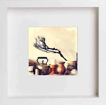 lumartos Vintage Teapot And Candle – White Frame Wall Art – Framed Wall Art Print by Lumartos Premium Home Décor