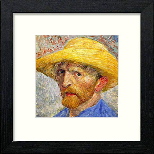 lumartos Vintage Van Gogh Self Portrait Straw Hat – Black Wood Frame Wall Art – Framed Wall Art Print by Lumartos Premium Home Décor