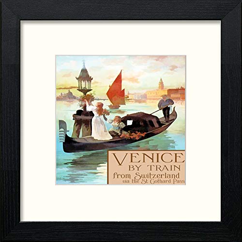 lumartos Vintage Venice By Train Poster – Black Wood Frame Wall Art – Framed Wall Art Print by Lumartos Premium Home Décor