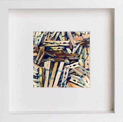 lumartos Vintage Washing Wooden Clothes Pegs – White Frame Wall Art – Framed Wall Art Print by Lumartos Premium Home Décor