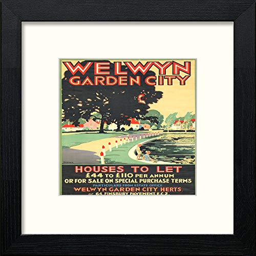 lumartos Vintage Welwyn Garen City Poster – Black Wood Frame Wall Art – Framed Wall Art Print by Lumartos Premium Home Décor