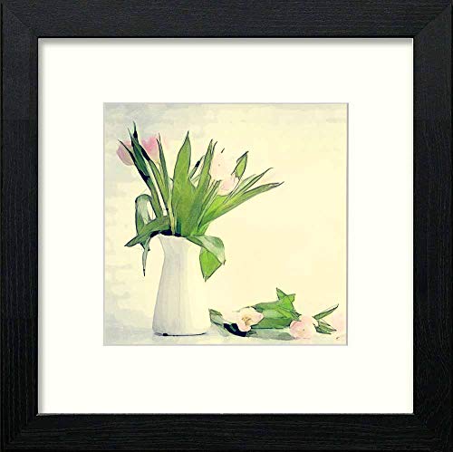 lumartos Vintage White Tulips – Black Wood Frame Wall Art – Framed Wall Art Print by Lumartos Premium Home Décor