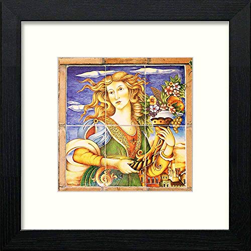 lumartos Vintage Woman With Flowers – Black Wood Frame Wall Art – Framed Wall Art Print by Lumartos Premium Home Décor