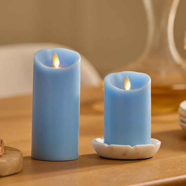 Luminara Airy Blue Flameless Candle Pillar - Scallop Top - 3" Width