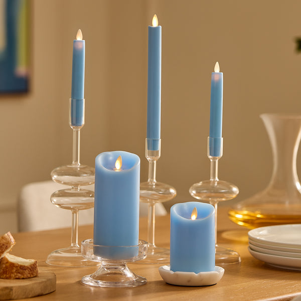 Luminara Airy Blue Flameless Candle Pillar - Scallop Top - 3" Width