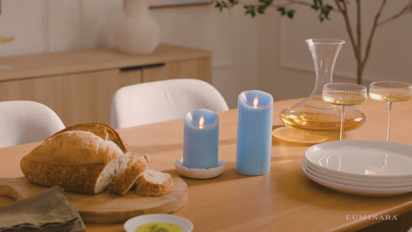 Luminara Airy Blue Flameless Candle Pillar - Scallop Top - 3" Width