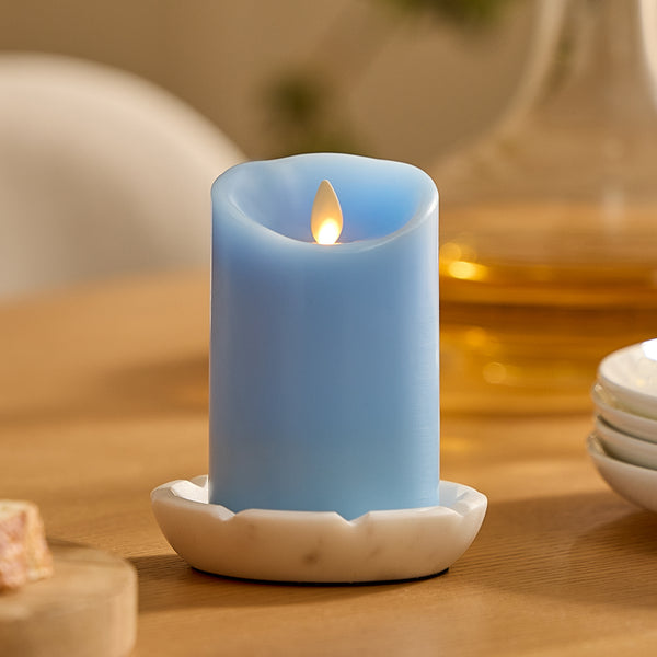 luminara Airy Blue Flameless Candle Pillar - Scallop Top - 3" Width