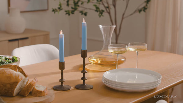 Luminara Airy Blue Flameless Candle Tapers - Flat Top - 6.75" Height - Set Of 2