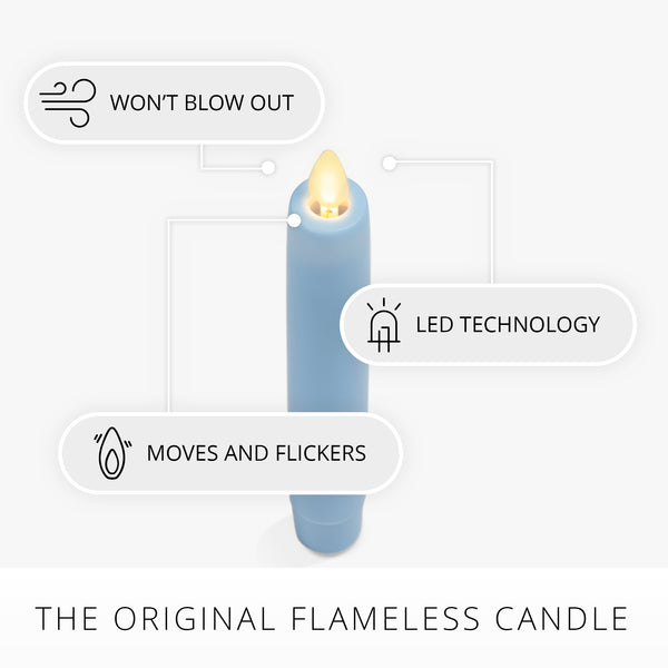 Luminara Airy Blue Flameless Candle Tapers - Flat Top - 6.75" Height - Set Of 2