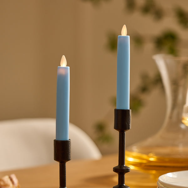 luminara Airy Blue Flameless Candle Tapers - Flat Top - 6.75" Height - Set of 2