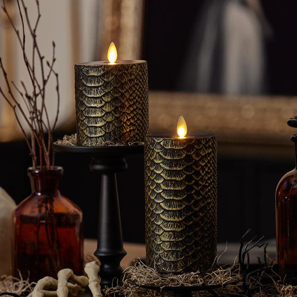 Luminara Black And Gold Snakeskin Flameless Candle Pillar