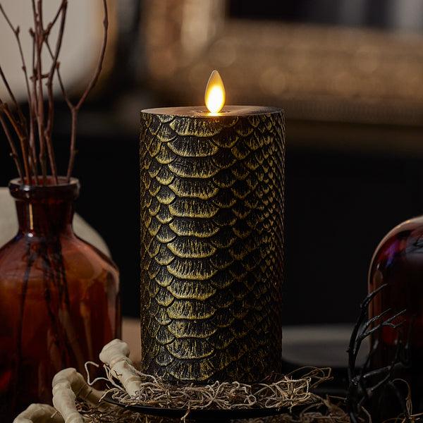 Luminara Black And Gold Snakeskin Flameless Candle Pillar