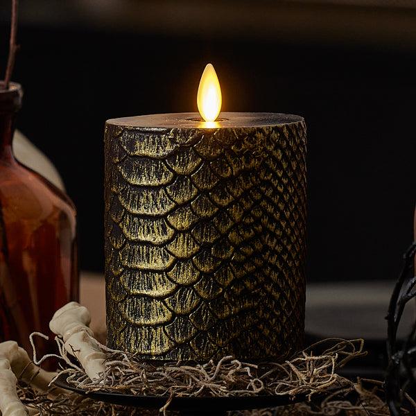 luminara Black and Gold Snakeskin Flameless Candle Pillar