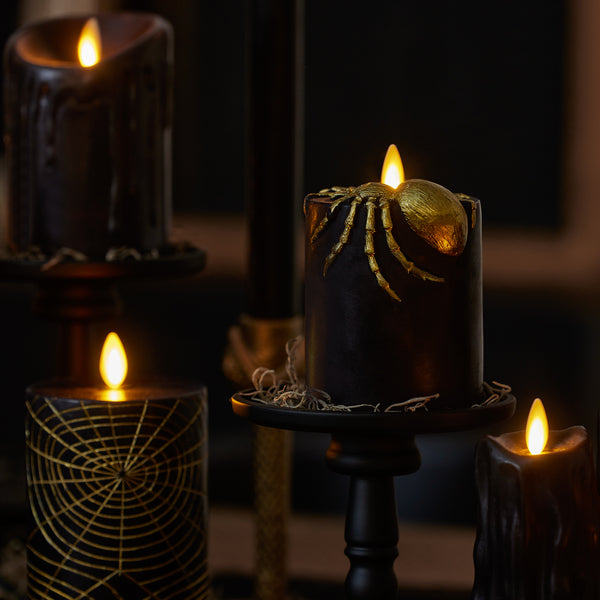 Luminara Black And Gold Spider Flameless Candle Pillar