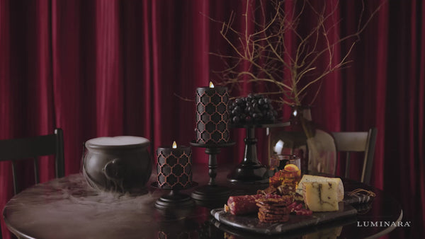 Luminara Black Embossed Fretwork Flameless Candle Pillar