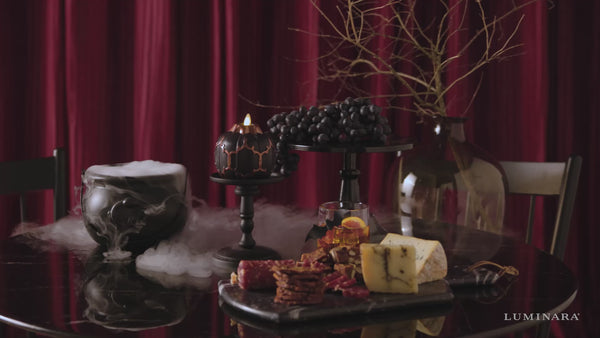 Luminara Black Embossed Fretwork Flameless Candle Pumpkin