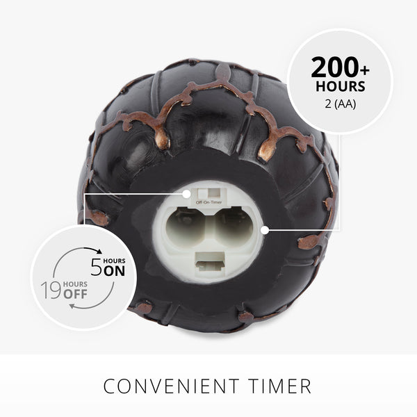 Luminara Black Embossed Fretwork Flameless Candle Pumpkin