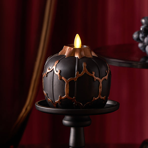 luminara Black Embossed Fretwork Flameless Candle Pumpkin
