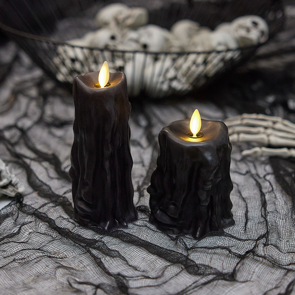 Luminara Black Heavy Wax Drip Flameless Candle Slim Pillar