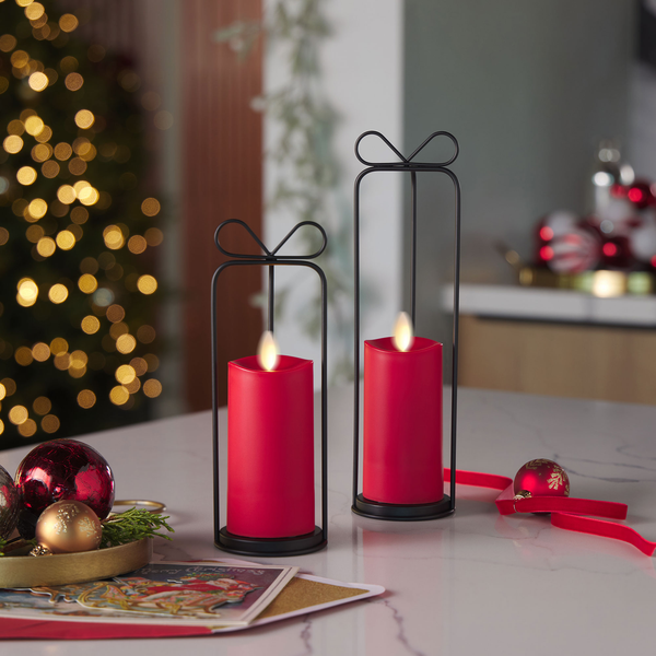 Luminara Bow Lantern And True Red Outdoor Flameless Candle