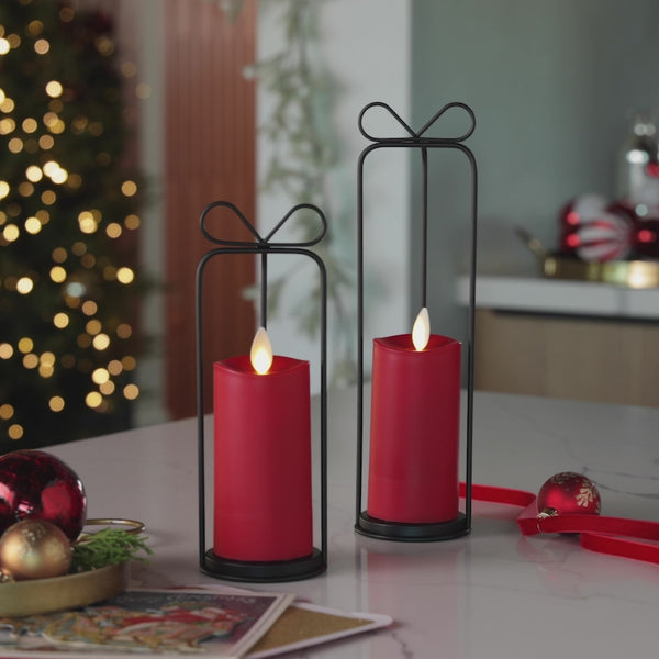 Luminara Bow Lantern And True Red Outdoor Flameless Candle