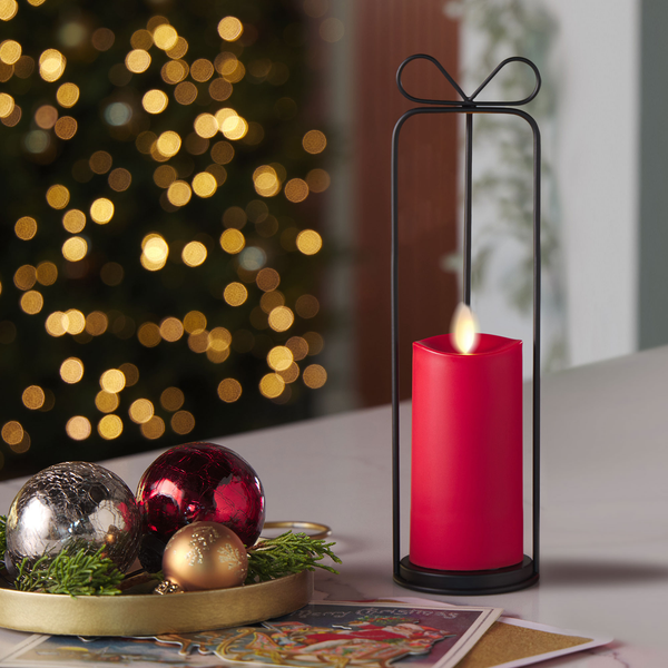 luminara Bow Lantern and True Red Outdoor Flameless Candle