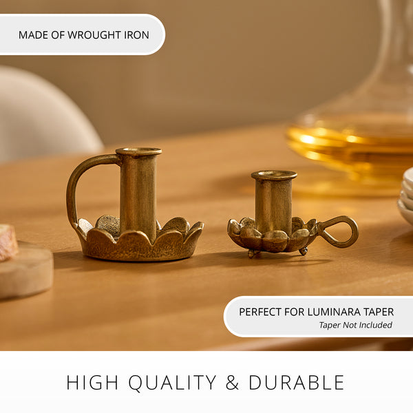 Luminara Brass Wrought Iron Scalloped Taper Holders