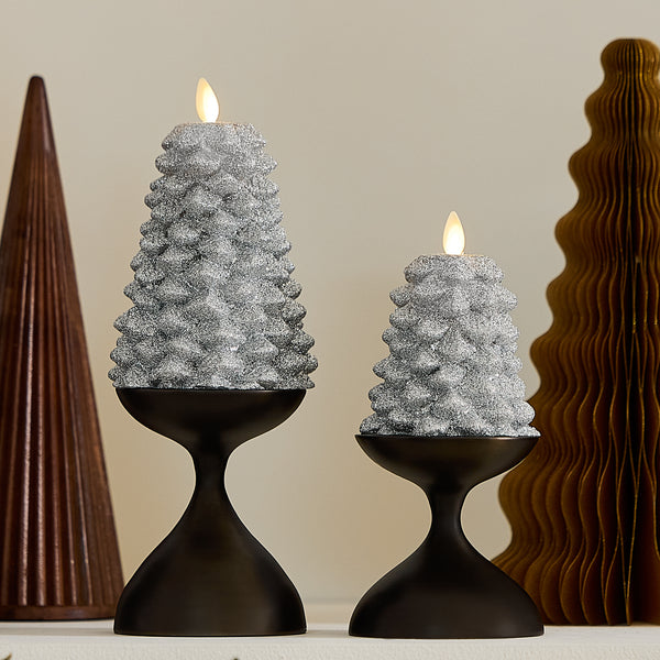 Luminara Brilliant Silver Glitter Flameless Candle North Tree
