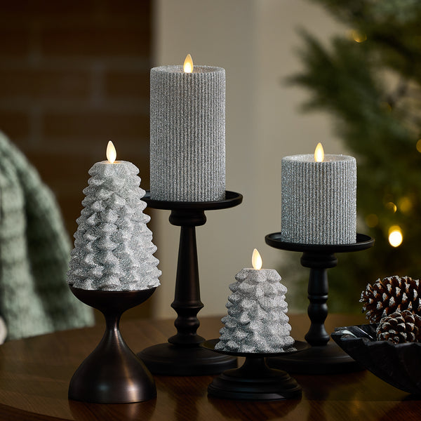Luminara Brilliant Silver Glitter Flameless Candle North Tree