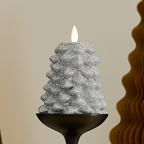 luminara Brilliant Silver Glitter Flameless Candle North Tree