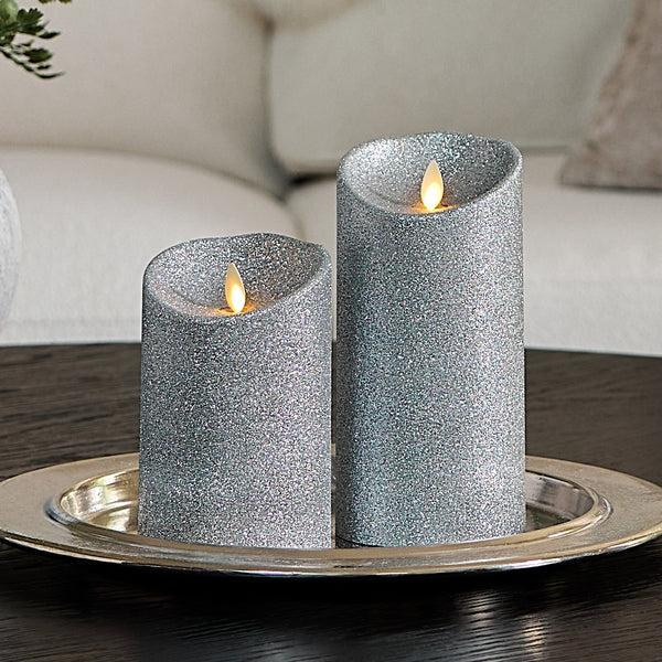 Luminara Brilliant Silver Glitter Flameless Candle Pillars