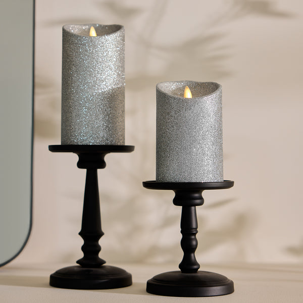 Luminara Brilliant Silver Glitter Flameless Candle Pillars