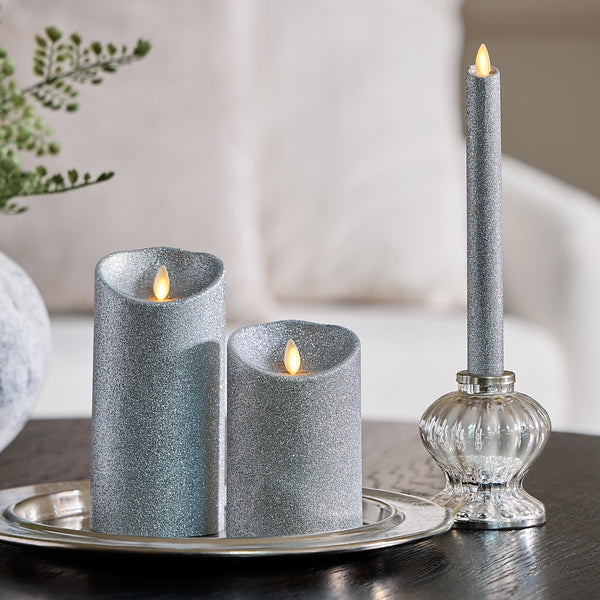 Luminara Brilliant Silver Glitter Flameless Candle Taper