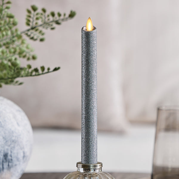 luminara Brilliant Silver Glitter Flameless Candle Taper