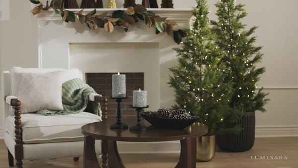 Luminara Brilliant Silver Glitter Ribbed Flameless Candle Pillar