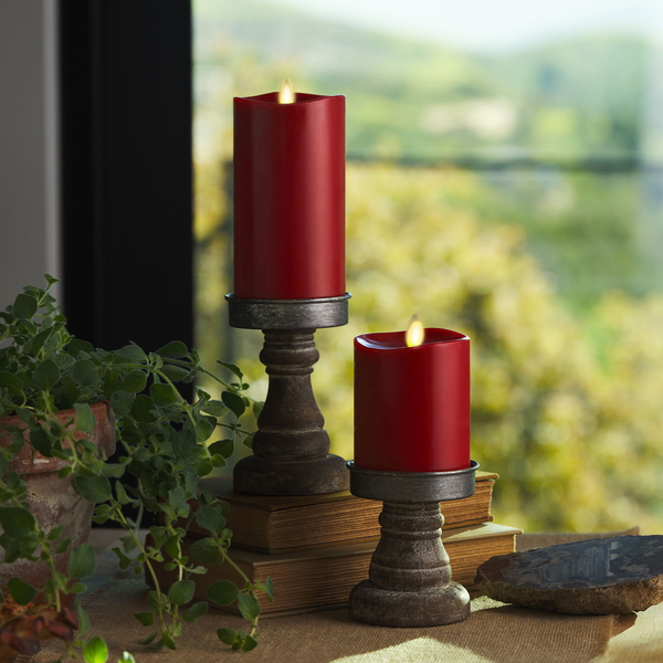 Luminara Burgundy Flameless Candle Pillar - Melted Top - 3" Width