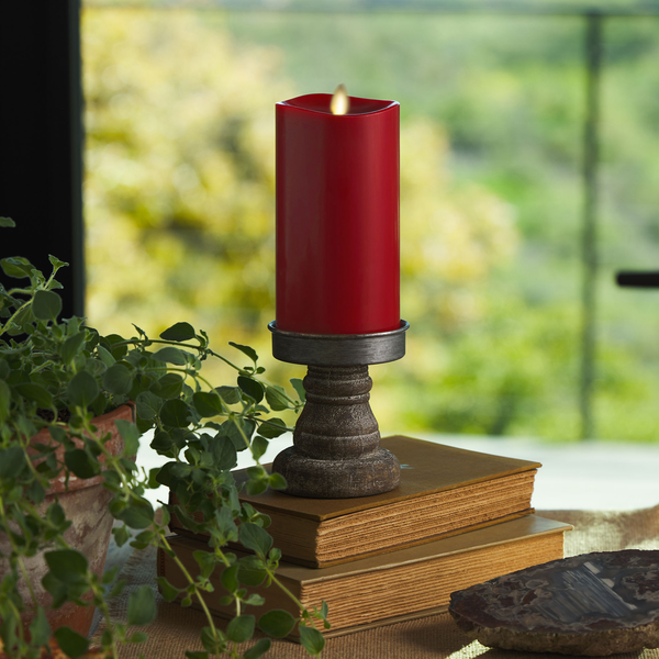 Luminara Burgundy Flameless Candle Pillar - Melted Top - 3" Width