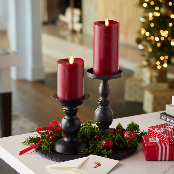 Luminara Burgundy Flameless Candle Pillar - Melted Top - 3" Width