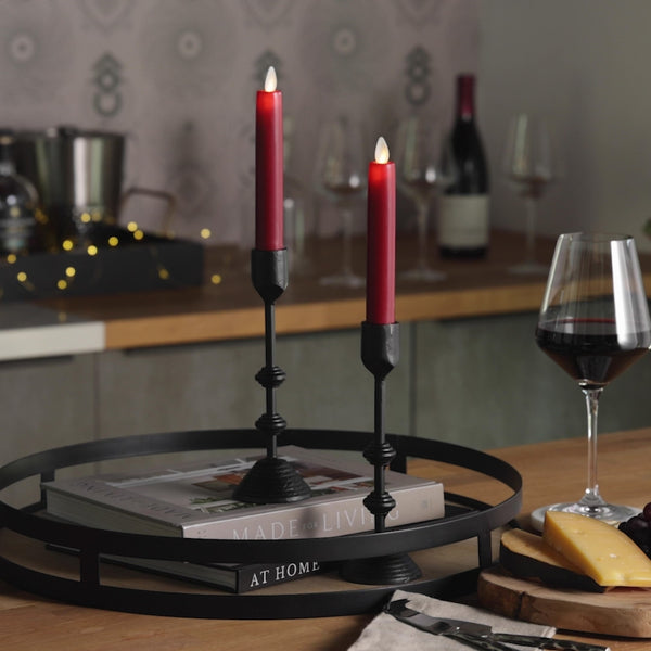 Luminara Burgundy Flameless Candle Tapers - Flat Top - 6.75" Height - Set Of 2