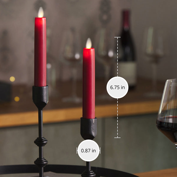 Luminara Burgundy Flameless Candle Tapers - Flat Top - 6.75" Height - Set Of 2