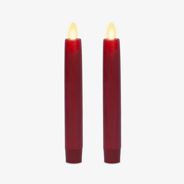 Luminara Burgundy Flameless Candle Tapers - Flat Top - 6.75" Height - Set Of 2