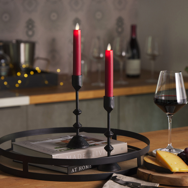 luminara Burgundy Flameless Candle Tapers - Flat Top - 6.75" Height - Set of 2