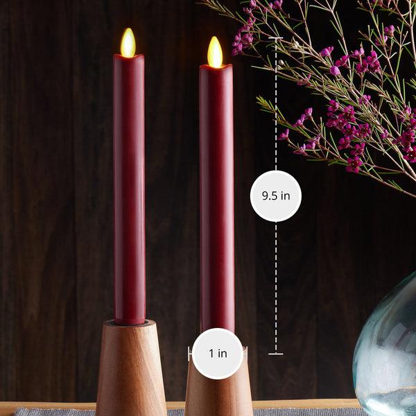 Luminara Burgundy Flameless Candle Tapers - Melted Top - 9.5" Height - Set Of 2