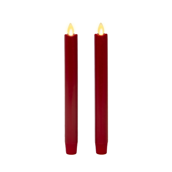 Luminara Burgundy Flameless Candle Tapers - Melted Top - 9.5" Height - Set Of 2