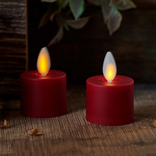 Luminara Burgundy Flameless Candle Tealights - Flat Top - Set Of 2