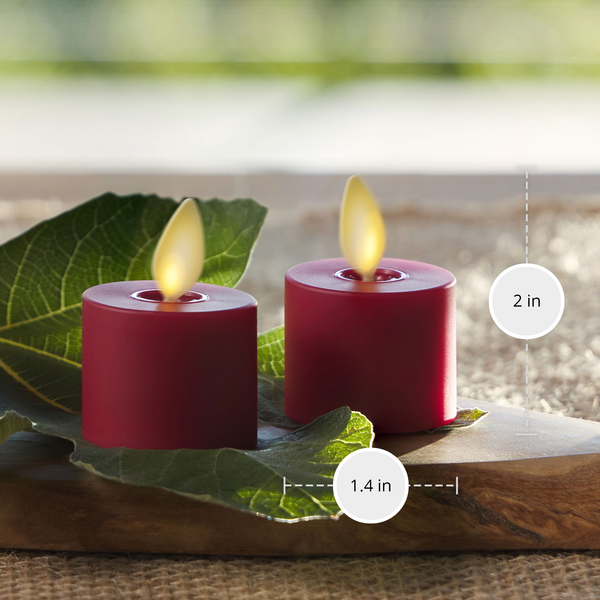 Luminara Burgundy Flameless Candle Tealights - Flat Top - Set Of 2