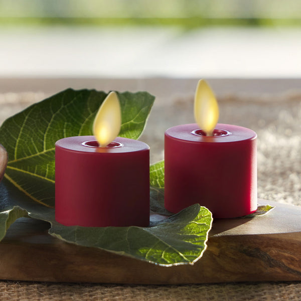 luminara Burgundy Flameless Candle Tealights - Flat Top - Set of 2