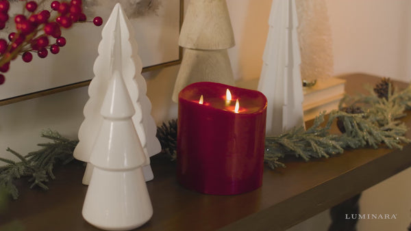 Luminara Burgundy Flameless Candle Tri-Flame Grand Pillar - Melted Top