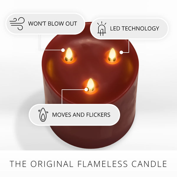 Luminara Burgundy Flameless Candle Tri-Flame Grand Pillar - Melted Top
